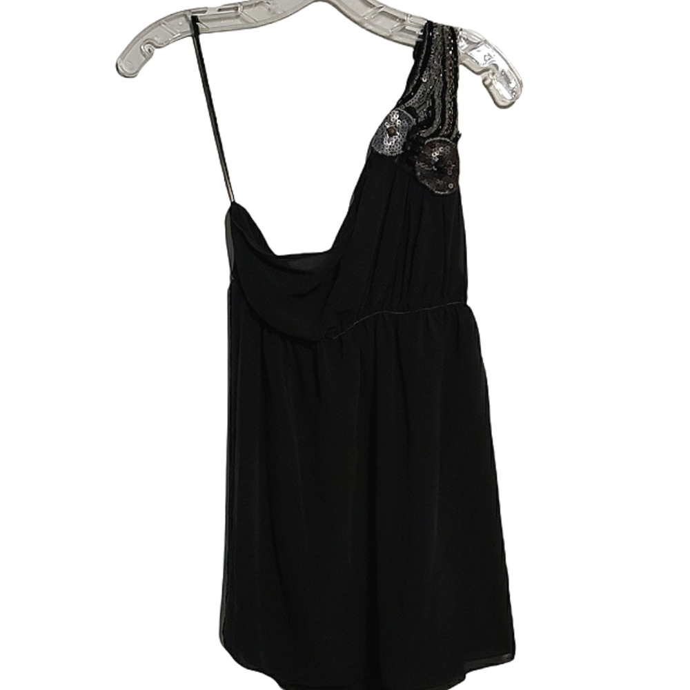 MSSP Max Studio Specialty Products Silk & Sequin Embellished Shoulder Top